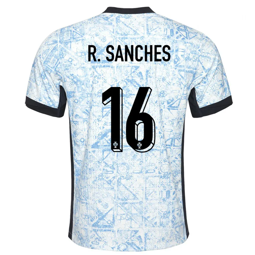 Danxen Mujer Camiseta Portugal Renato Sanches #16 Crema Azul 2ª Equipación 24-26 La Camisa México