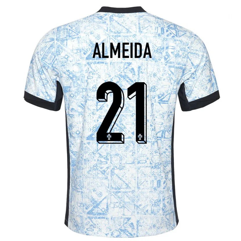 Danxen Mujer Camiseta Portugal Andre Almeida #21 Crema Azul 2ª Equipación 24-26 La Camisa México