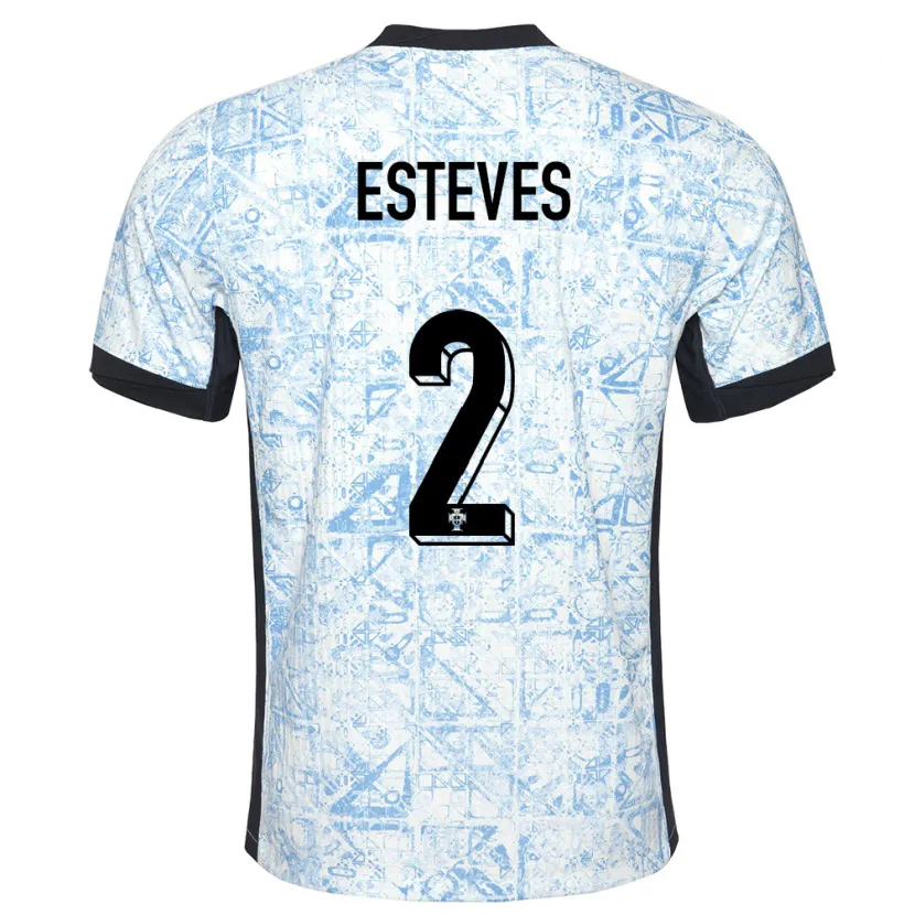 Danxen Mujer Camiseta Portugal Goncalo Esteves #2 Crema Azul 2ª Equipación 24-26 La Camisa México