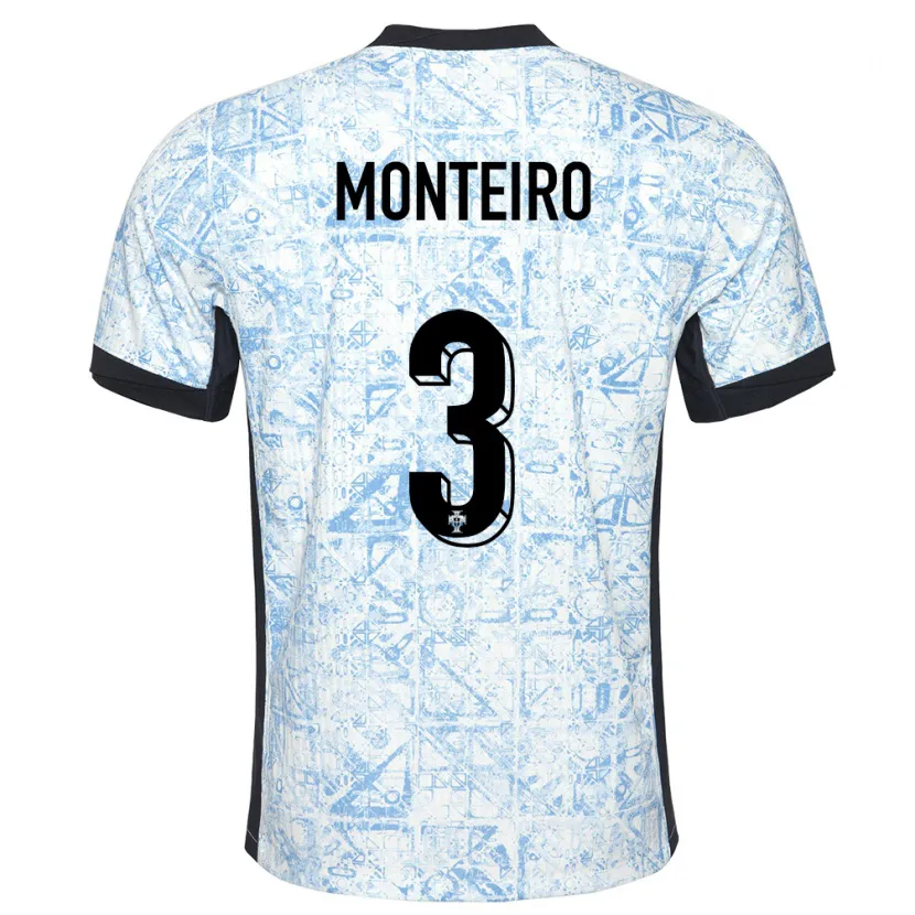 Danxen Mujer Camiseta Portugal Diogo Monteiro #3 Crema Azul 2ª Equipación 24-26 La Camisa México