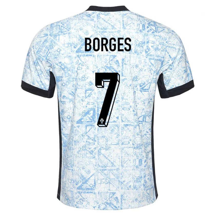 Danxen Mujer Camiseta Portugal Carlos Borges #7 Crema Azul 2ª Equipación 24-26 La Camisa México