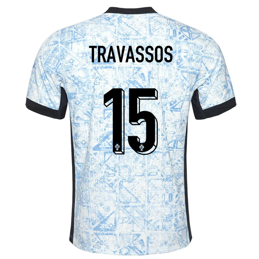 Danxen Mujer Camiseta Portugal Diogo Travassos #15 Crema Azul 2ª Equipación 24-26 La Camisa México