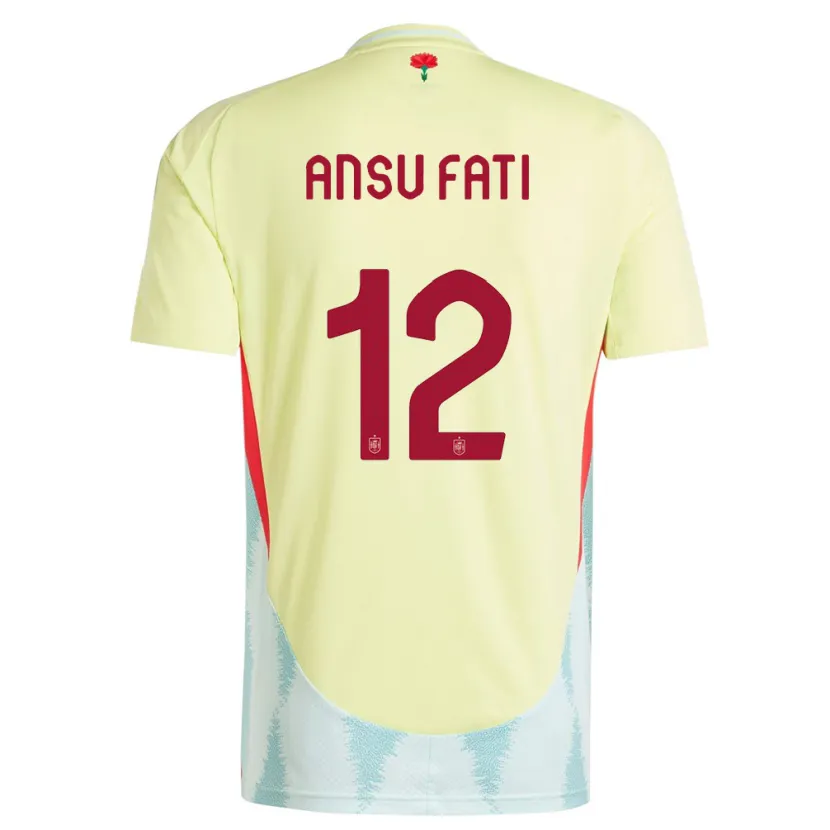 Danxen Mujer Camiseta España Ansu Fati #12 Amarillo 2ª Equipación 24-26 La Camisa México