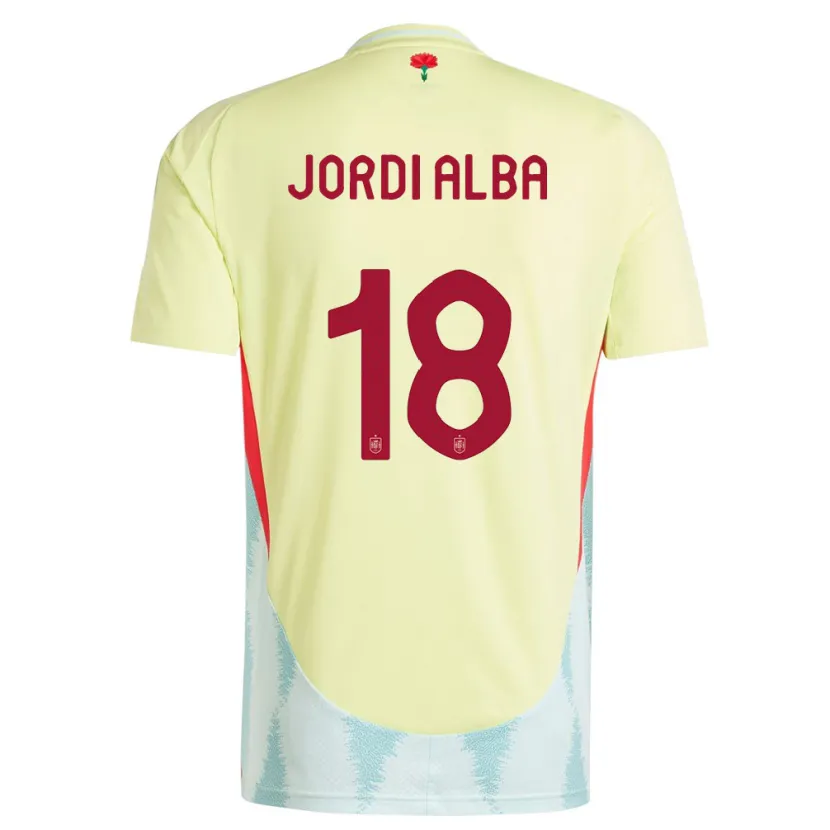Danxen Mujer Camiseta España Jordi Alba #18 Amarillo 2ª Equipación 24-26 La Camisa México