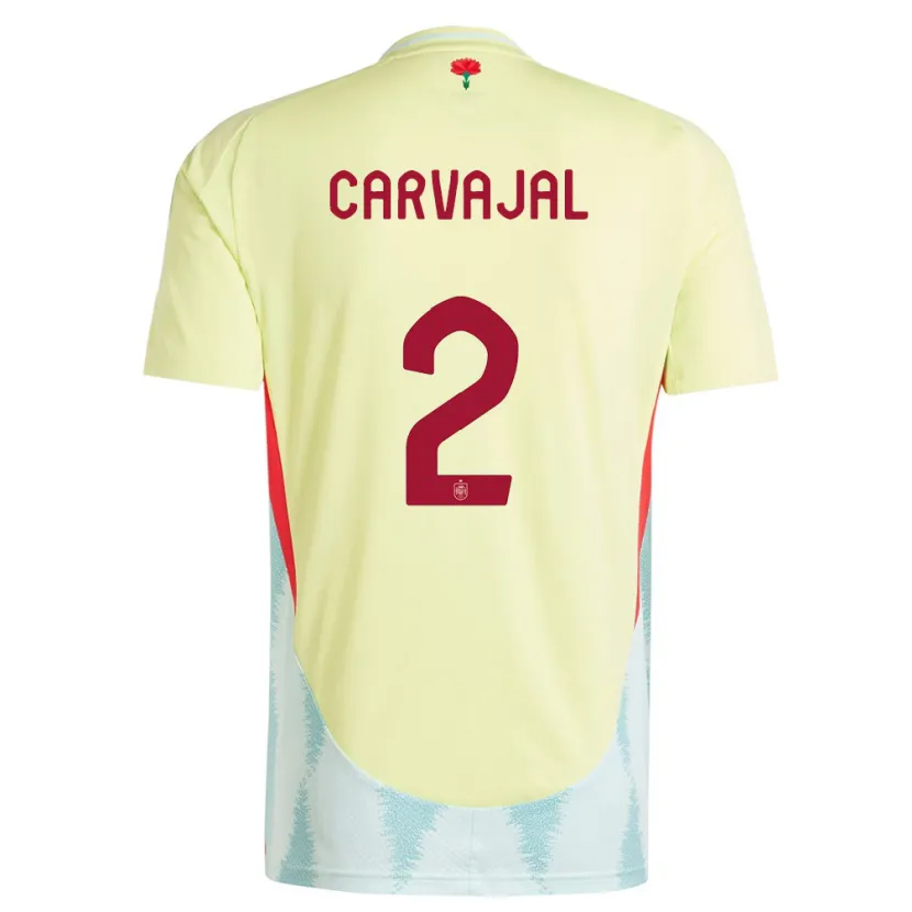 Danxen Mujer Camiseta España Daniel Carvajal #2 Amarillo 2ª Equipación 24-26 La Camisa México