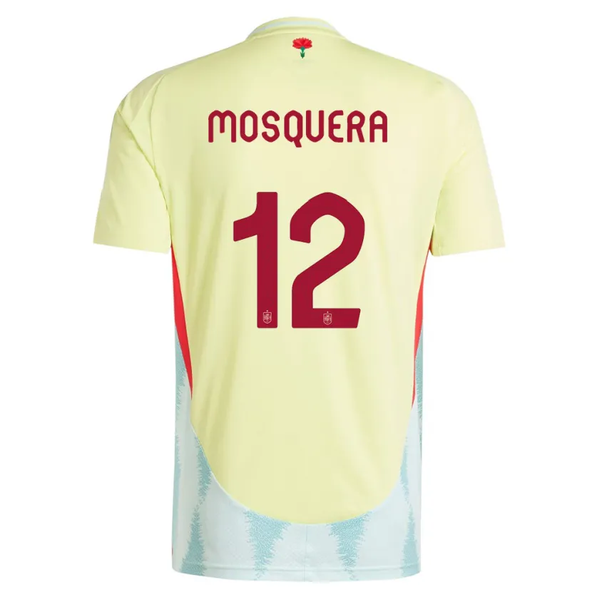 Danxen Mujer Camiseta España Cristian Mosquera #12 Amarillo 2ª Equipación 24-26 La Camisa México