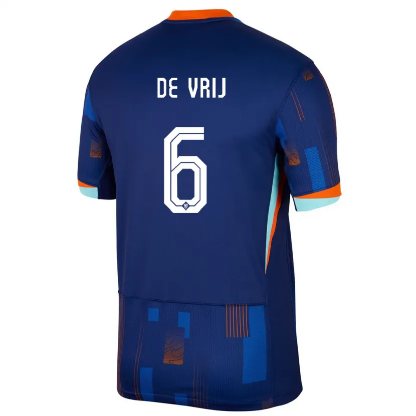 Danxen Mujer Camiseta Países Bajos Stefan De Vrij #6 Azul 2ª Equipación 24-26 La Camisa México