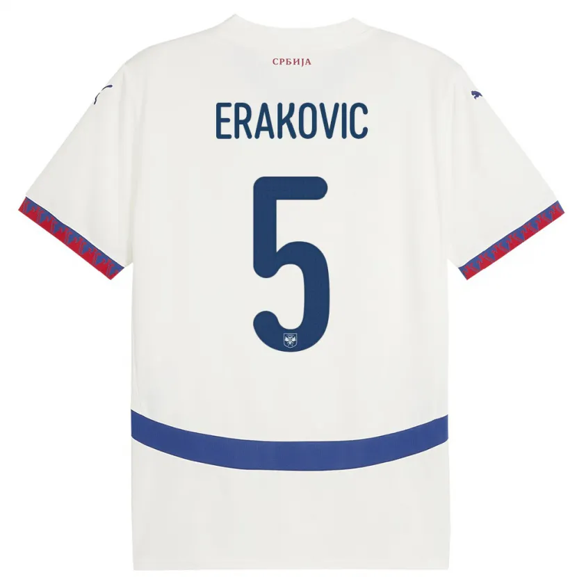 Danxen Mujer Camiseta Serbia Strahinja Erakovic #5 Blanco 2ª Equipación 24-26 La Camisa México