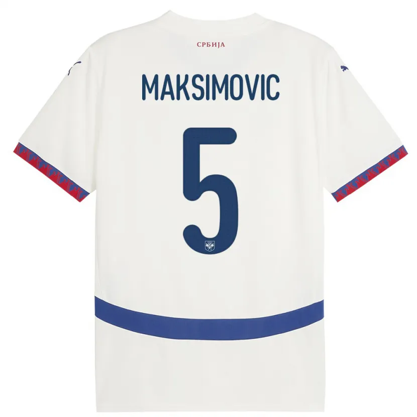 Danxen Mujer Camiseta Serbia Nemanja Maksimovic #5 Blanco 2ª Equipación 24-26 La Camisa México