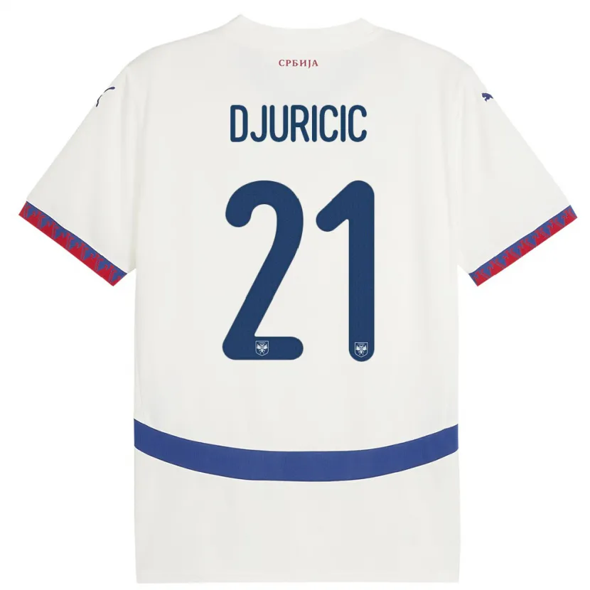 Danxen Mujer Camiseta Serbia Filip Djuricic #21 Blanco 2ª Equipación 24-26 La Camisa México