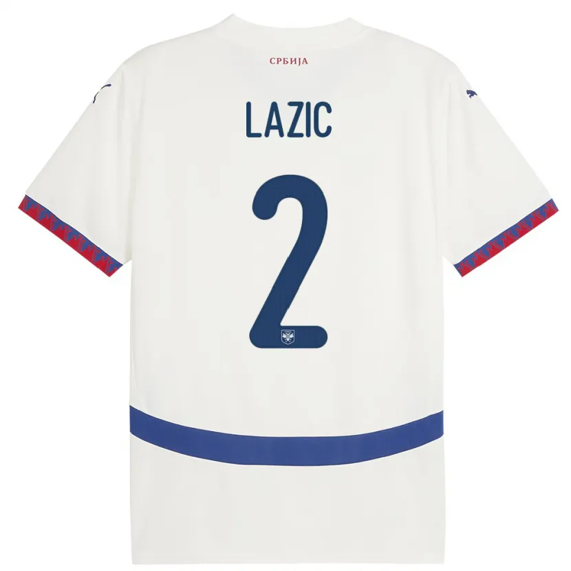Danxen Mujer Camiseta Serbia Uros Lazic #2 Blanco 2ª Equipación 24-26 La Camisa México