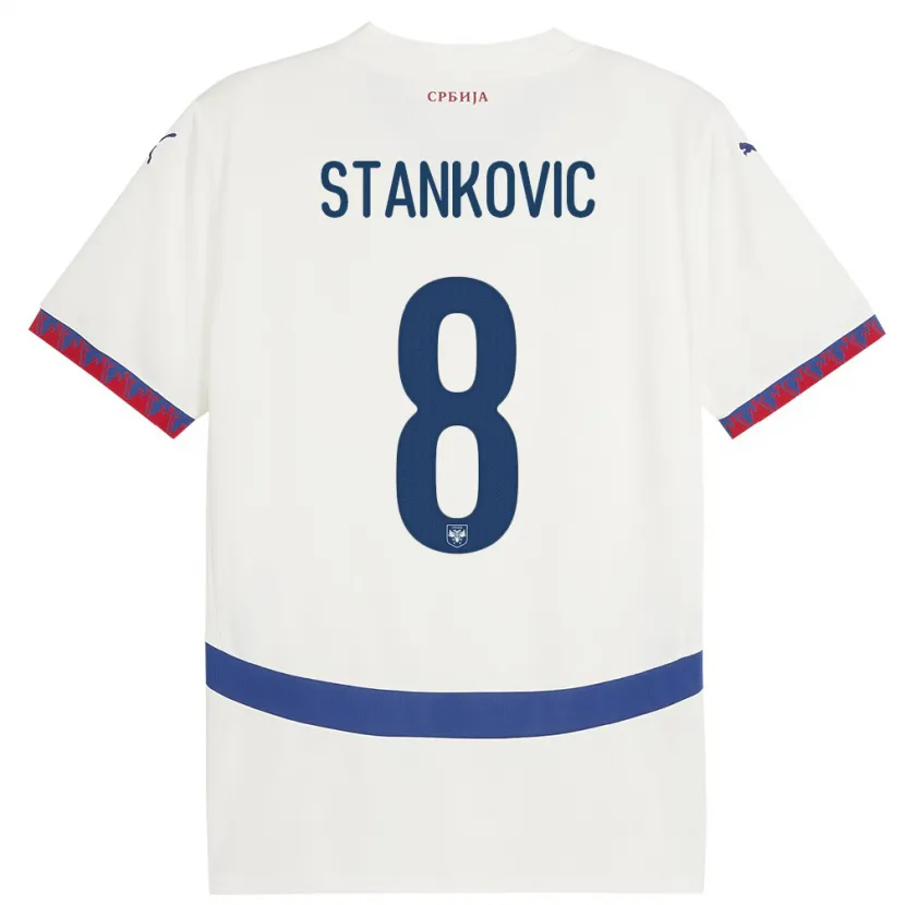 Danxen Mujer Camiseta Serbia Nikola Stankovic #8 Blanco 2ª Equipación 24-26 La Camisa México