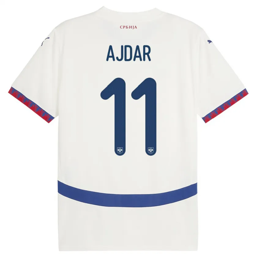 Danxen Mujer Camiseta Serbia Ognjen Ajdar #11 Blanco 2ª Equipación 24-26 La Camisa México