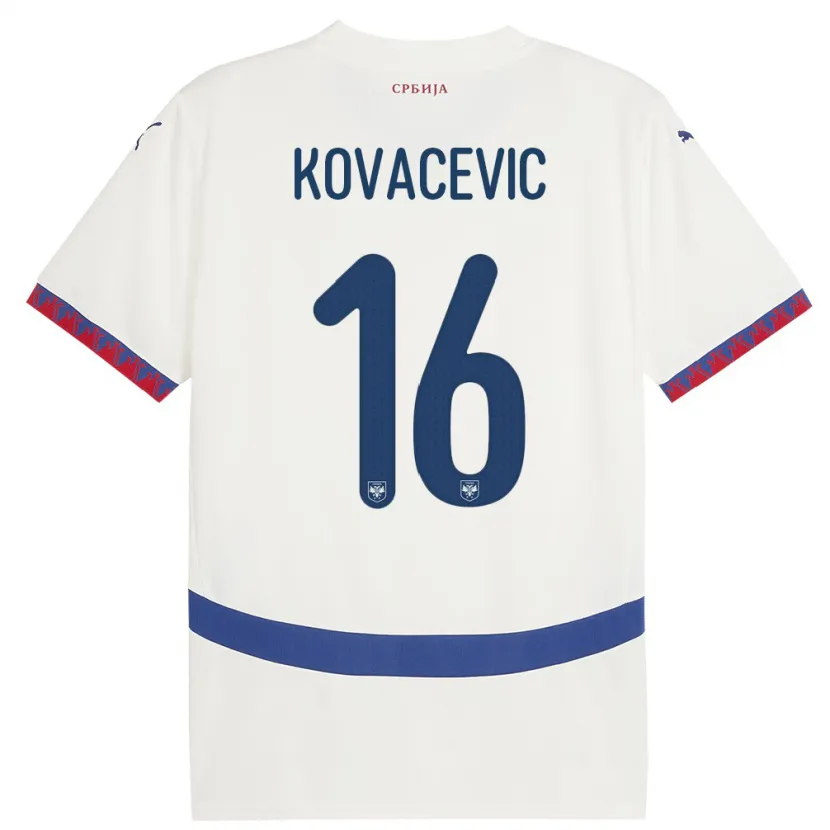 Danxen Mujer Camiseta Serbia Bojan Kovacevic #16 Blanco 2ª Equipación 24-26 La Camisa México