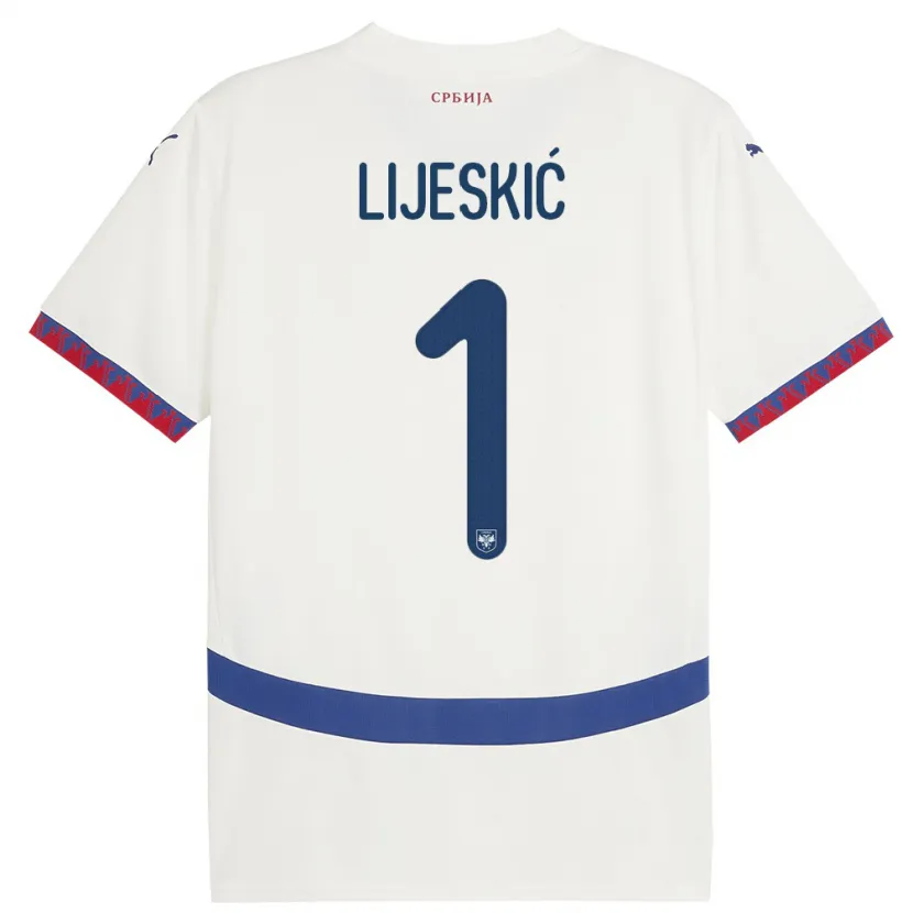 Danxen Mujer Camiseta Serbia Luka Lijeskic #1 Blanco 2ª Equipación 24-26 La Camisa México