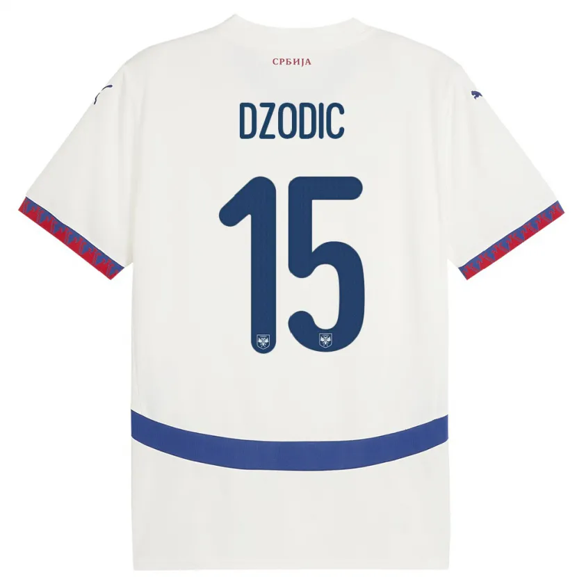 Danxen Mujer Camiseta Serbia Stefan Dzodic #15 Blanco 2ª Equipación 24-26 La Camisa México