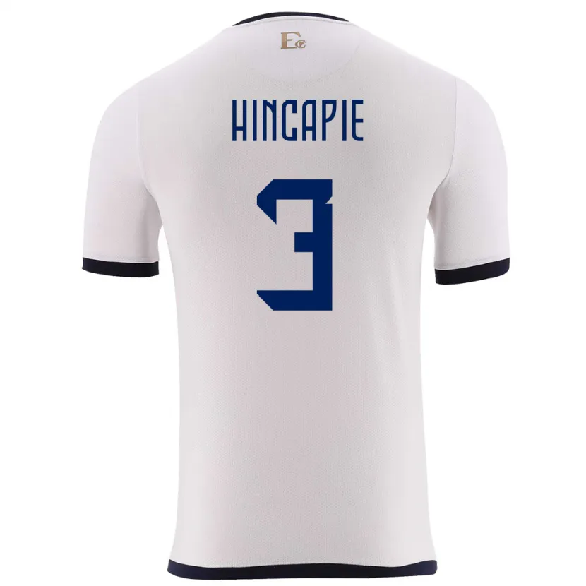 Danxen Mujer Camiseta Ecuador Piero Hincapie #3 Blanco 2ª Equipación 24-26 La Camisa México