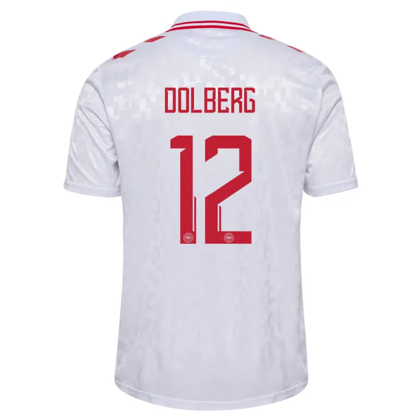 Danxen Mujer Camiseta Dinamarca Kasper Dolberg #12 Blanco 2ª Equipación 24-26 La Camisa México