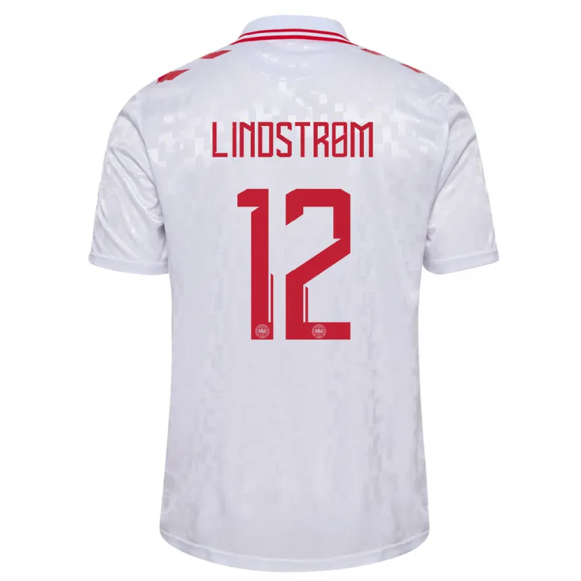 Danxen Mujer Camiseta Dinamarca Jesper Lindstrøm #12 Blanco 2ª Equipación 24-26 La Camisa México