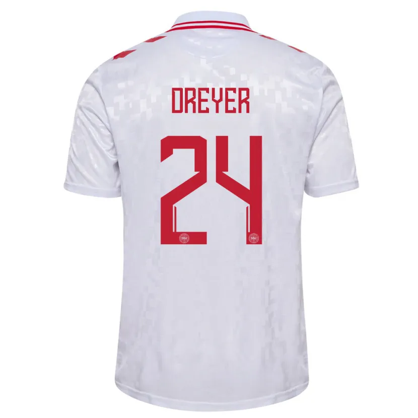 Danxen Mujer Camiseta Dinamarca Anders Dreyer #24 Blanco 2ª Equipación 24-26 La Camisa México