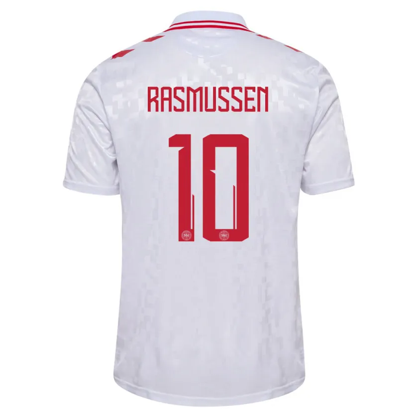 Danxen Mujer Camiseta Dinamarca Christian Rasmussen #10 Blanco 2ª Equipación 24-26 La Camisa México