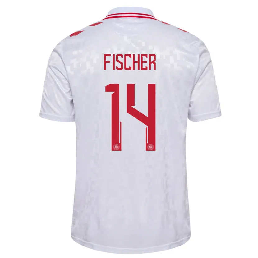 Danxen Mujer Camiseta Dinamarca Mikkel Fischer #14 Blanco 2ª Equipación 24-26 La Camisa México