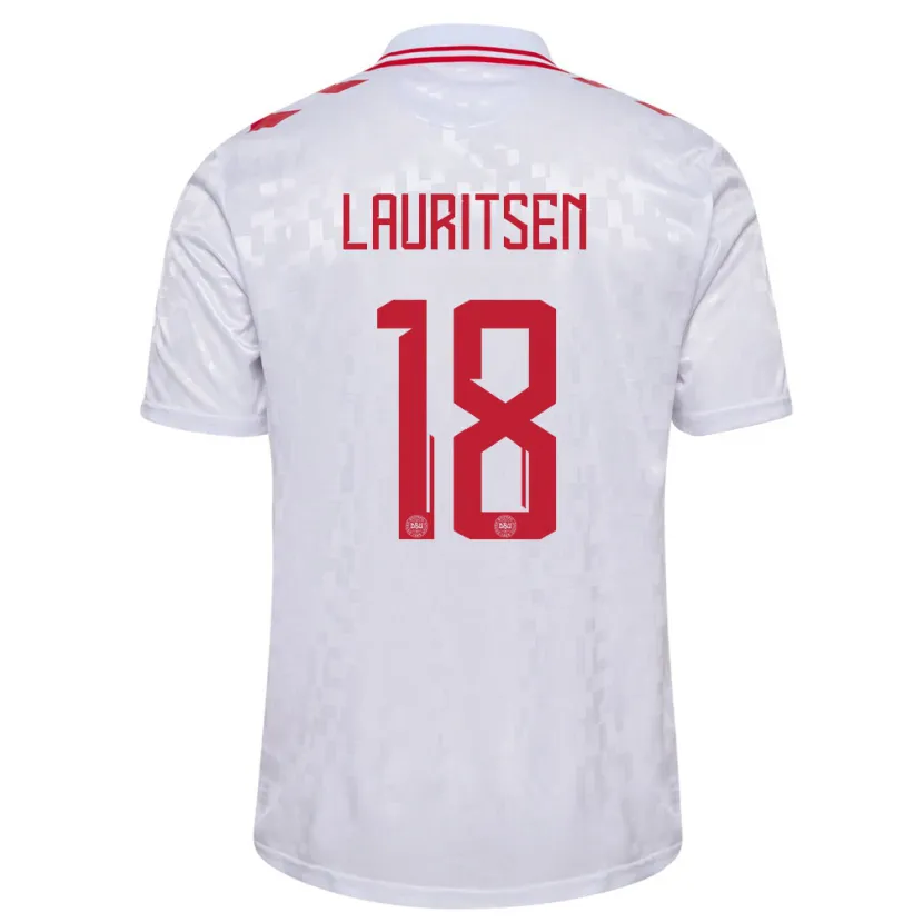 Danxen Mujer Camiseta Dinamarca Tobias Lauritsen #18 Blanco 2ª Equipación 24-26 La Camisa México
