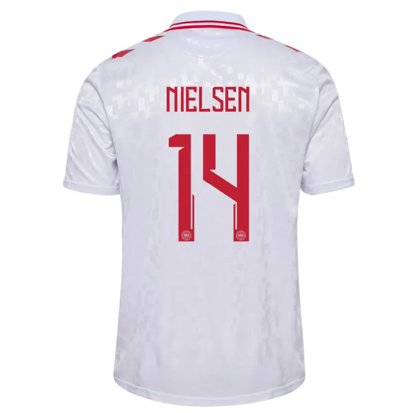 Danxen Mujer Camiseta Dinamarca Julius Nielsen #14 Blanco 2ª Equipación 24-26 La Camisa México