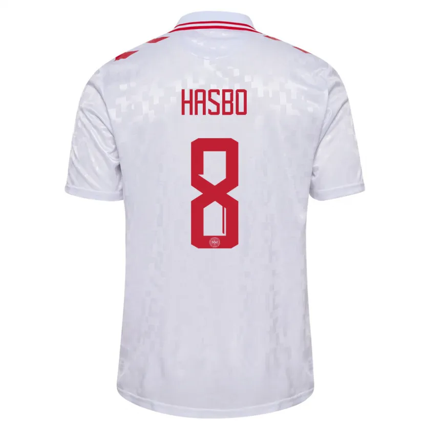 Danxen Mujer Camiseta Dinamarca Josefine Hasbo #8 Blanco 2ª Equipación 24-26 La Camisa México