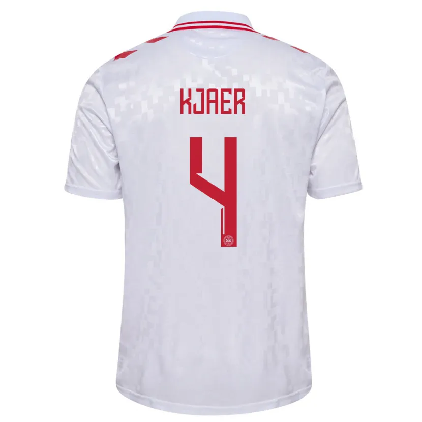 Danxen Mujer Camiseta Dinamarca Simon Kjaer #4 Blanco 2ª Equipación 24-26 La Camisa México