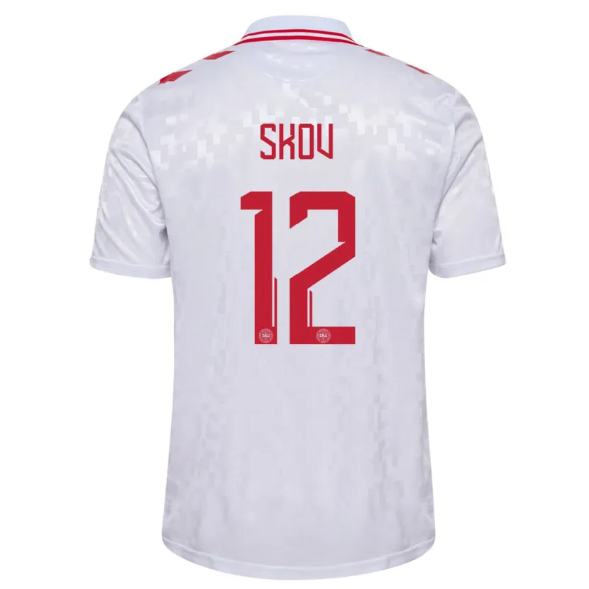 Danxen Mujer Camiseta Dinamarca Robert Skov #12 Blanco 2ª Equipación 24-26 La Camisa México