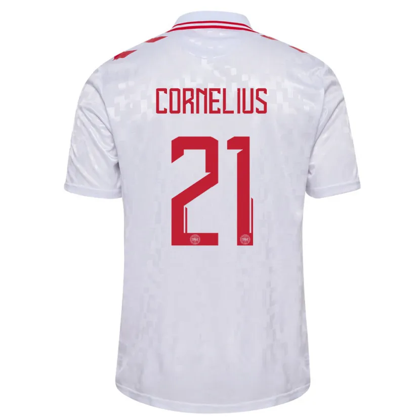 Danxen Mujer Camiseta Dinamarca Andreas Cornelius #21 Blanco 2ª Equipación 24-26 La Camisa México
