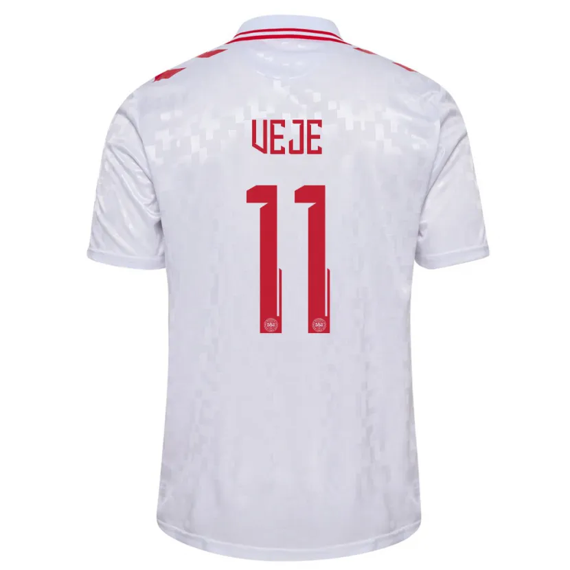 Danxen Mujer Camiseta Dinamarca Katrine Veje #11 Blanco 2ª Equipación 24-26 La Camisa México