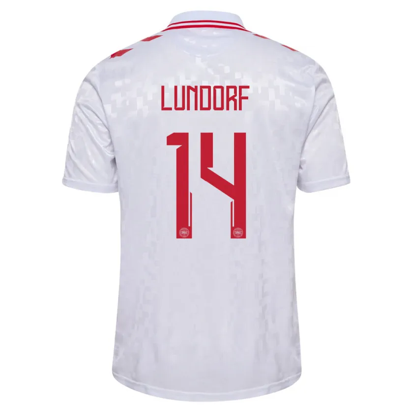 Danxen Mujer Camiseta Dinamarca Matilde Lundorf #14 Blanco 2ª Equipación 24-26 La Camisa México