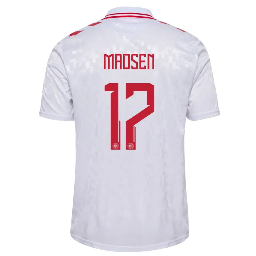 Danxen Mujer Camiseta Dinamarca Nicolas Madsen #17 Blanco 2ª Equipación 24-26 La Camisa México