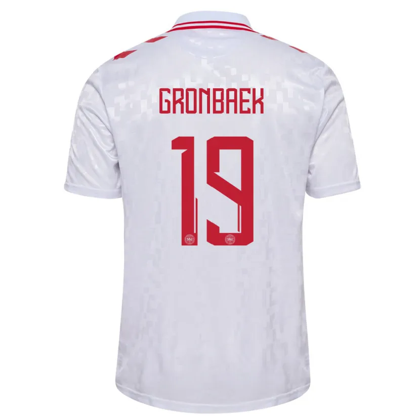 Danxen Mujer Camiseta Dinamarca Albert Gronbaek #19 Blanco 2ª Equipación 24-26 La Camisa México