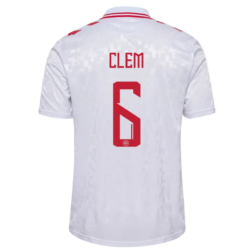 Danxen Mujer Camiseta Dinamarca William Clem #6 Blanco 2ª Equipación 24-26 La Camisa México