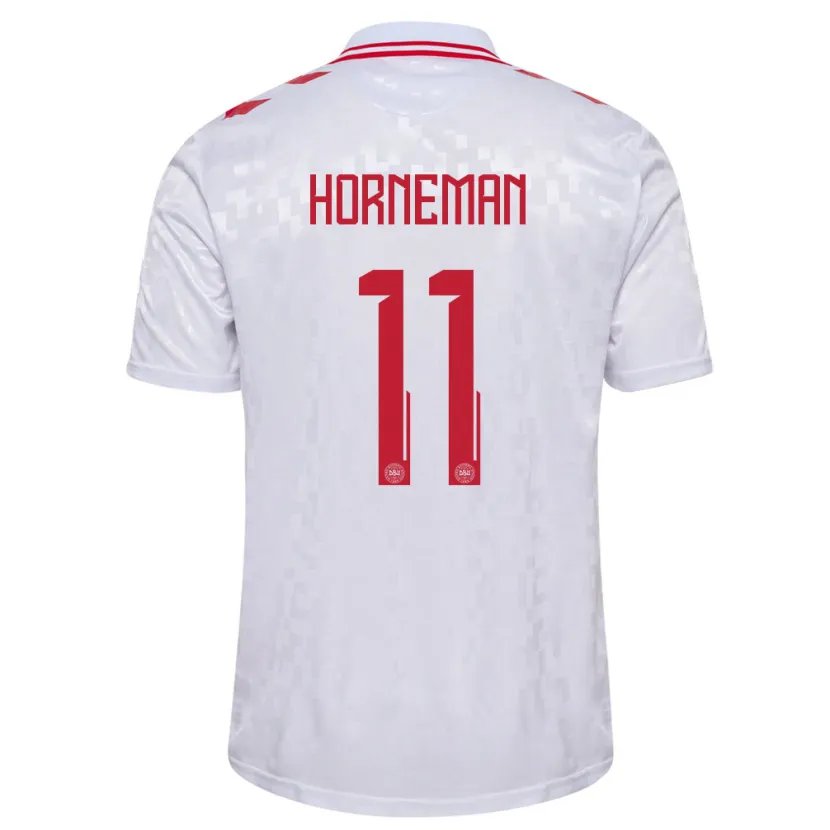 Danxen Mujer Camiseta Dinamarca Charly Horneman #11 Blanco 2ª Equipación 24-26 La Camisa México