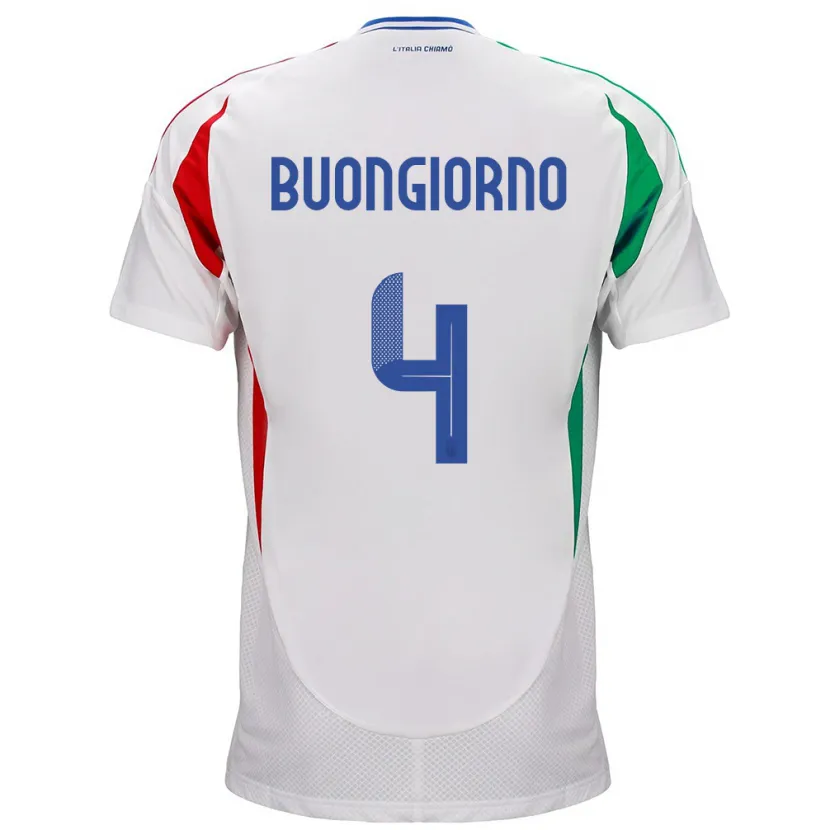 Danxen Mujer Camiseta Italia Alessandro Buongiorno #4 Blanco 2ª Equipación 24-26 La Camisa México