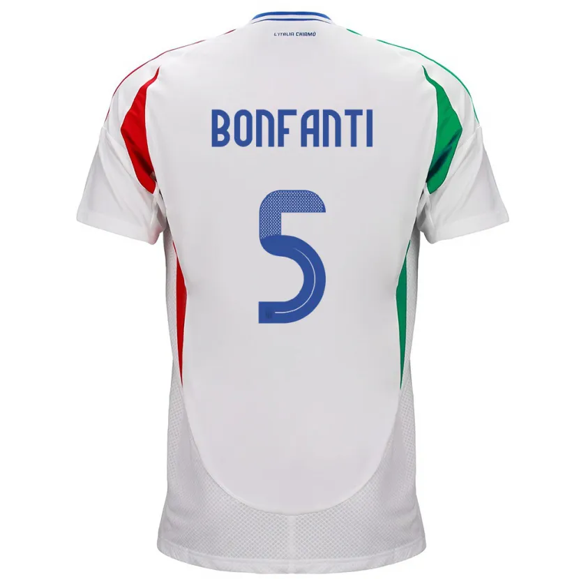 Danxen Mujer Camiseta Italia Giovanni Bonfanti #5 Blanco 2ª Equipación 24-26 La Camisa México