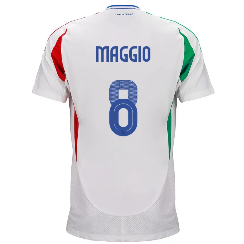 Danxen Mujer Camiseta Italia Luca Di Maggio #8 Blanco 2ª Equipación 24-26 La Camisa México