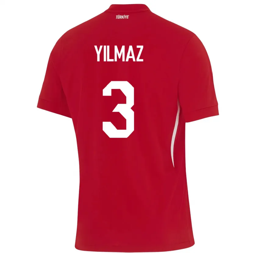 Danxen Mujer Camiseta Turquía Berkay Yılmaz #3 Rojo 2ª Equipación 24-26 La Camisa México