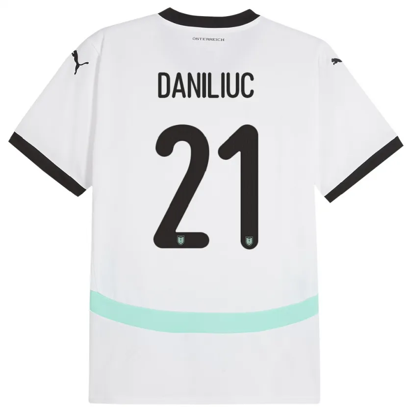 Danxen Mujer Camiseta Austria Flavius Daniliuc #21 Blanco 2ª Equipación 24-26 La Camisa México