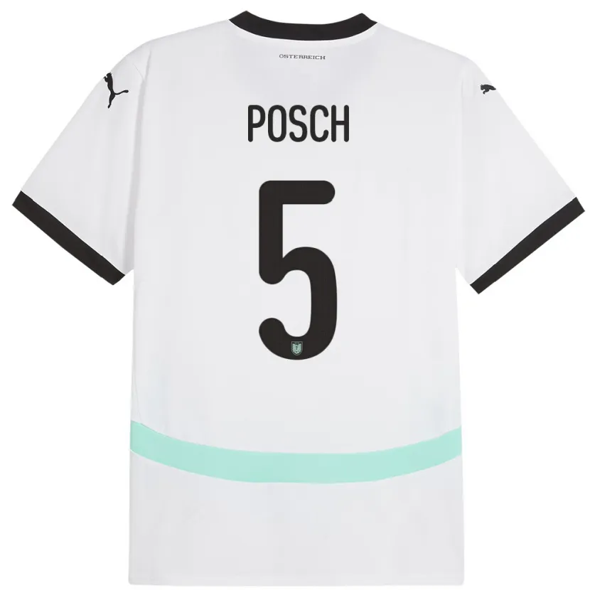 Danxen Mujer Camiseta Austria Stefan Posch #5 Blanco 2ª Equipación 24-26 La Camisa México