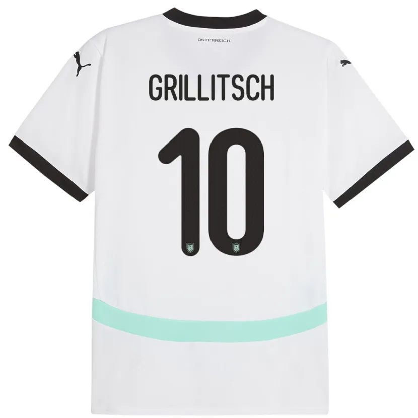 Danxen Mujer Camiseta Austria Florian Grillitsch #10 Blanco 2ª Equipación 24-26 La Camisa México