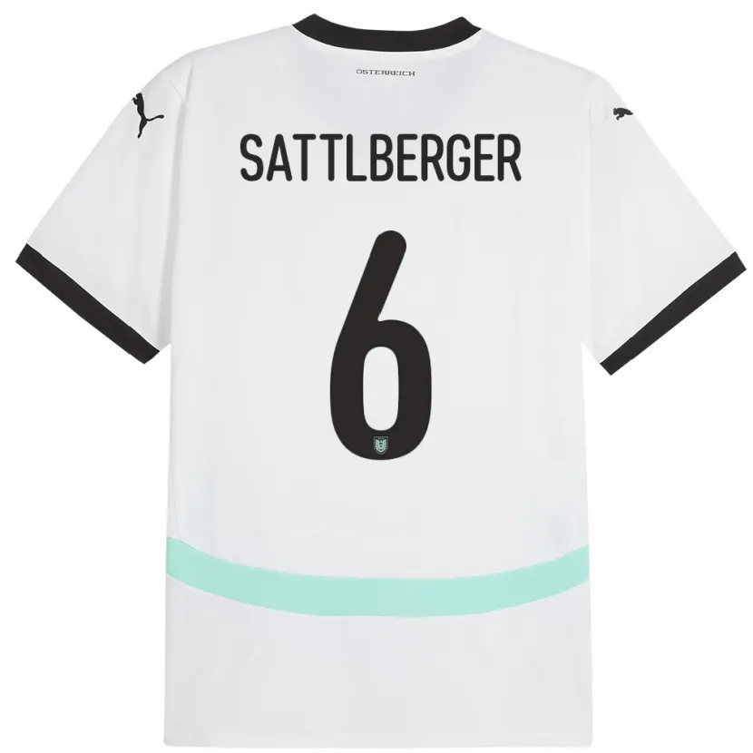 Danxen Mujer Camiseta Austria Nikolas Sattlberger #6 Blanco 2ª Equipación 24-26 La Camisa México