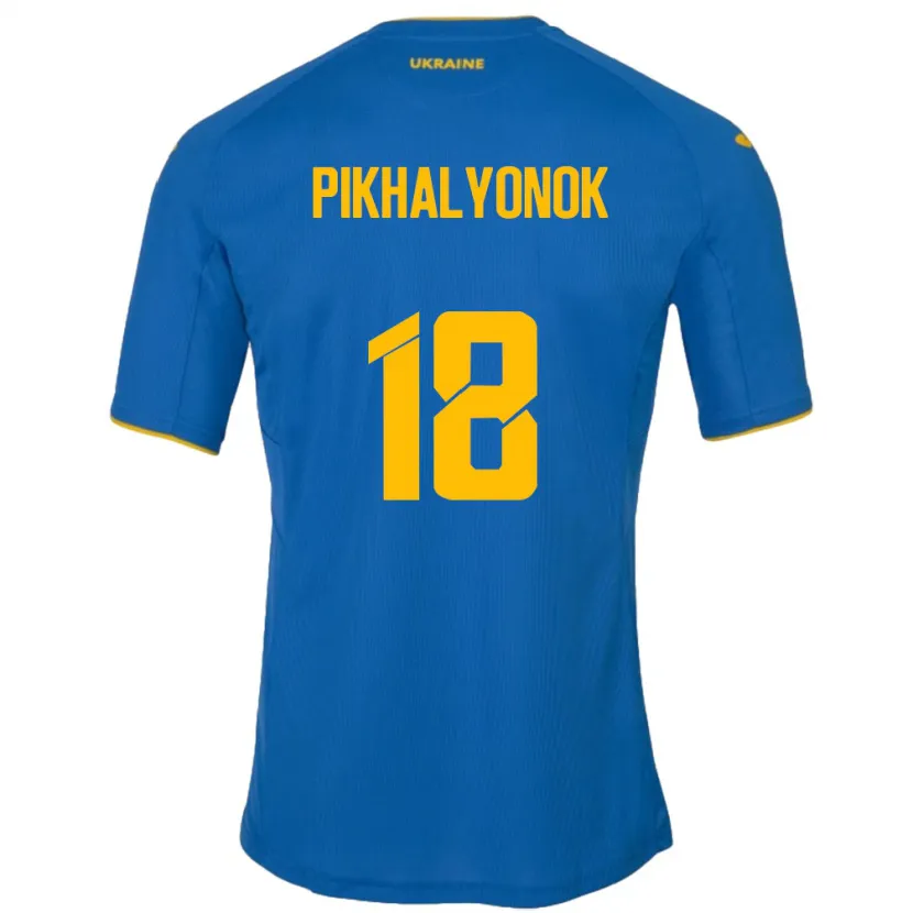 Danxen Mujer Camiseta Ucrania Oleksandr Pikhalyonok #18 Azul 2ª Equipación 24-26 La Camisa México