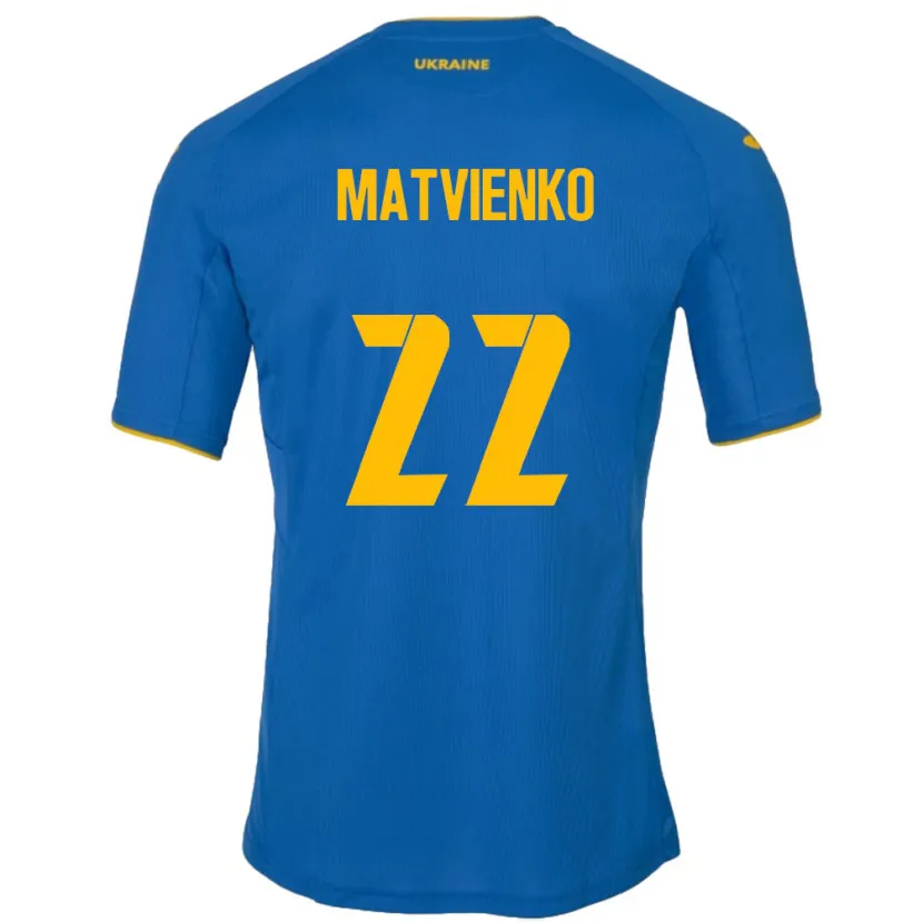Danxen Mujer Camiseta Ucrania Mykola Matvienko #22 Azul 2ª Equipación 24-26 La Camisa México