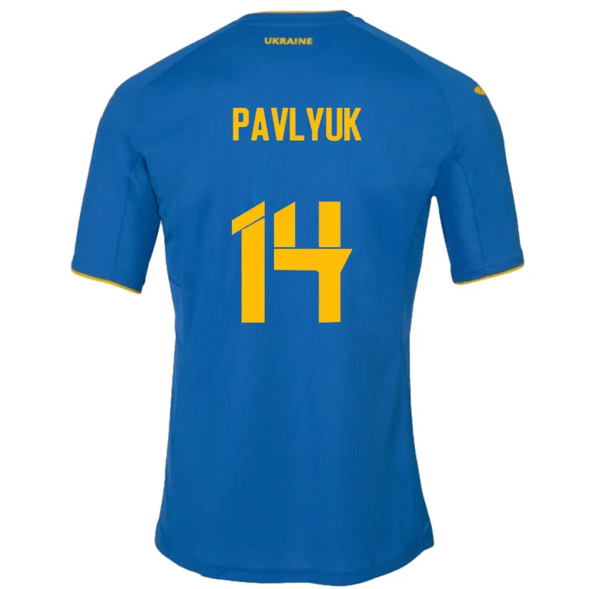 Danxen Mujer Camiseta Ucrania Yevgen Pavlyuk #14 Azul 2ª Equipación 24-26 La Camisa México
