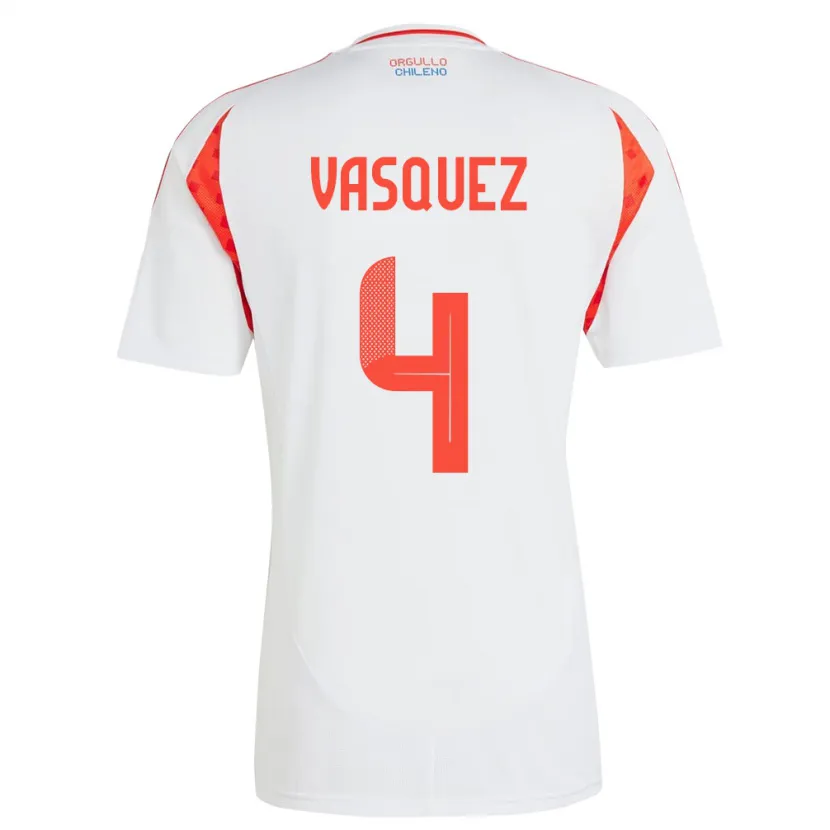 Danxen Mujer Camiseta Chile Matías Vásquez #4 Blanco 2ª Equipación 24-26 La Camisa México